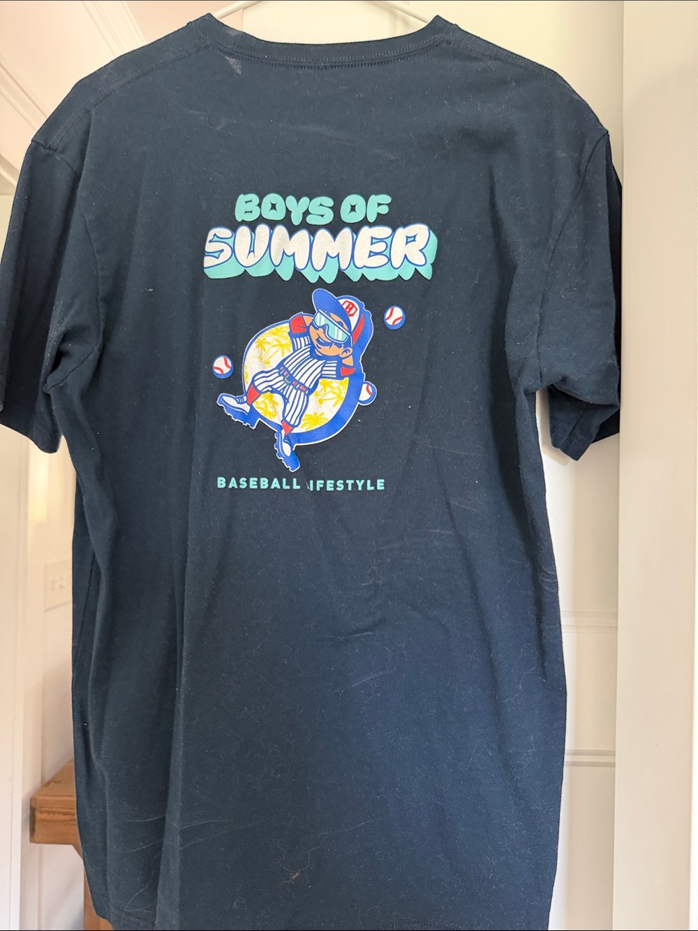 MEN’s sz Lg “Boys of Summer” Graphic Tee - Navy Baseball Print